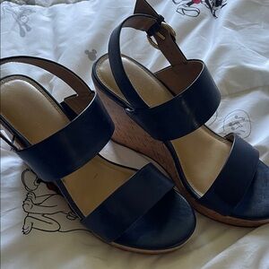 Classic Navy Wedge Sandals - Women
